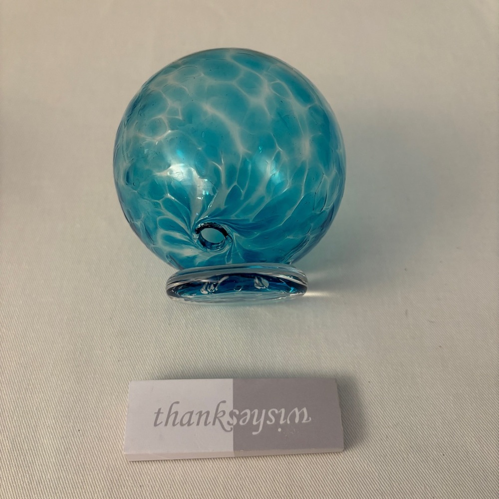 Wishing Ball Gratitude Globe With Note Pads Handblown Glass Crackle Teal Blue - Picture 3 of 6